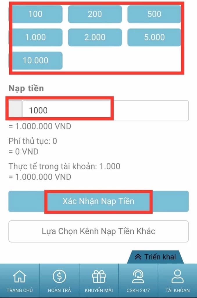 chọn số tiền