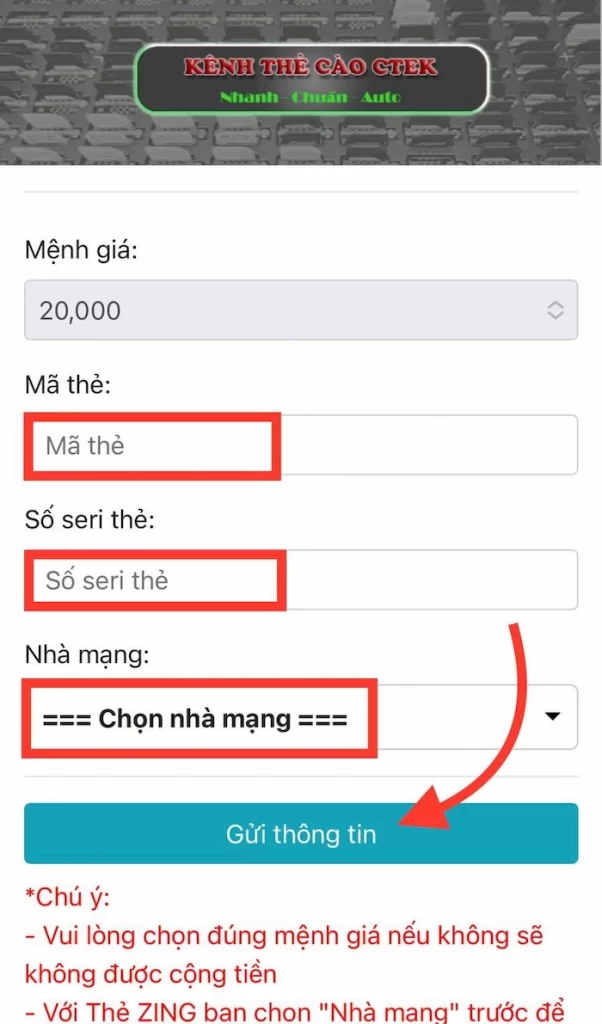 Nạp Tiền Thông Qua Thẻ Cào