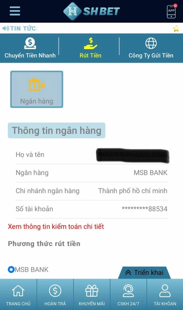 Hướng Dẫn Rút Tiền SHBET Về Tài Khoản Ngân Hàng